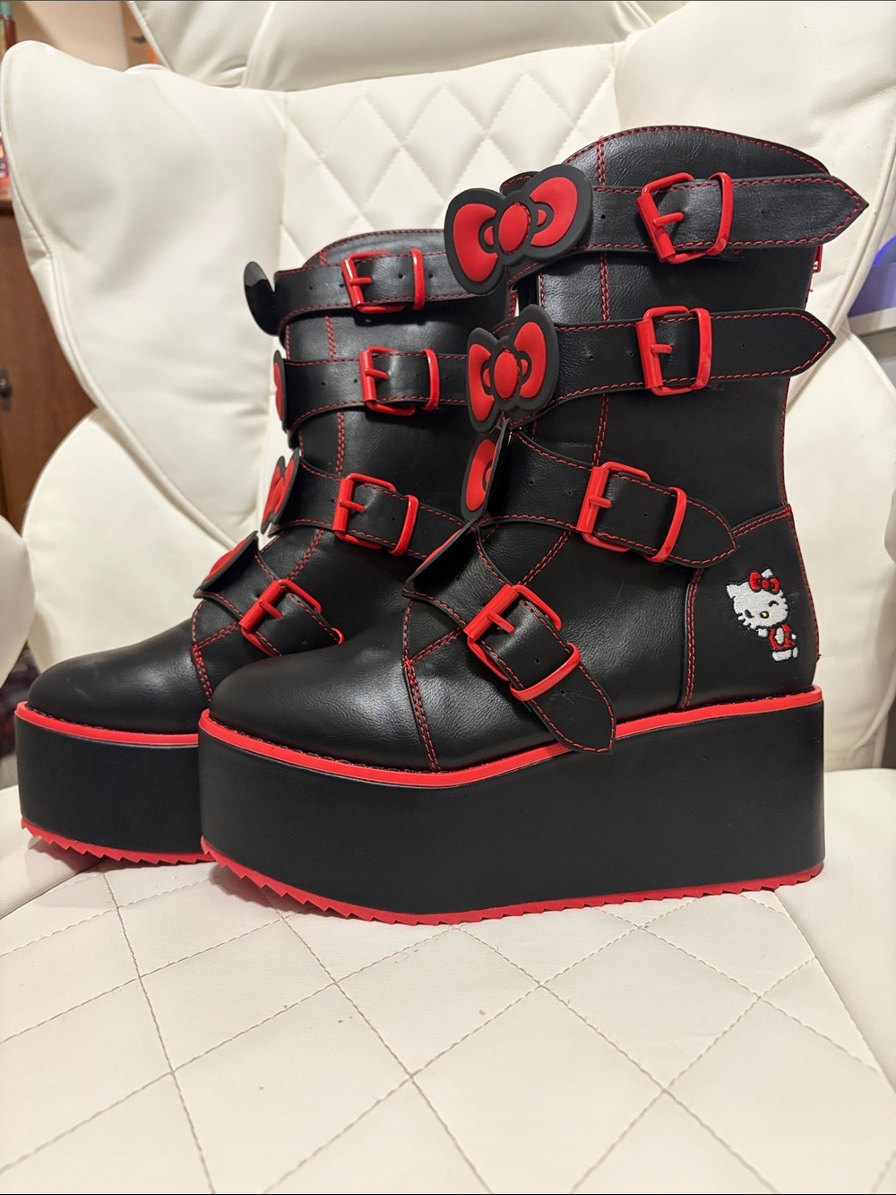 Hot Topic Black and Red Hello Kitty Platform Boots